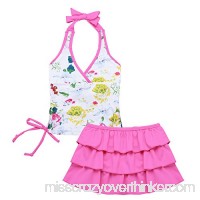 MSemis Girls' 2-Pieces Florence Tankini Swimsuit Halter Top with Ruffle Tutu Skirt Set Hot Pink B07FDNX1JR